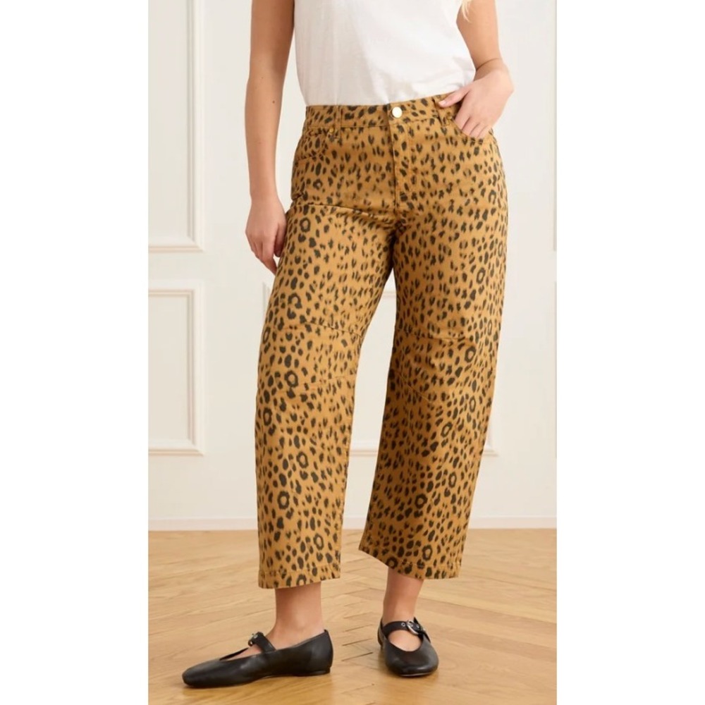 Cabi Cheetah Barrel Pants Women 10 Brown Animal Print High Rise Straight 6866